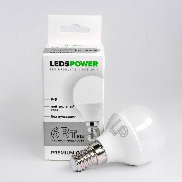Лампа светодиодная LEDS POWER P45 E14 6Вт 4000K 006727