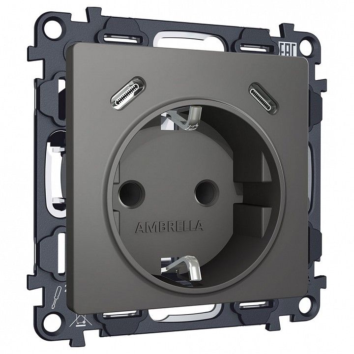 Розетка с заземлением и 2хUSB type C, без рамки Ambrella Volt ALFA MA660510