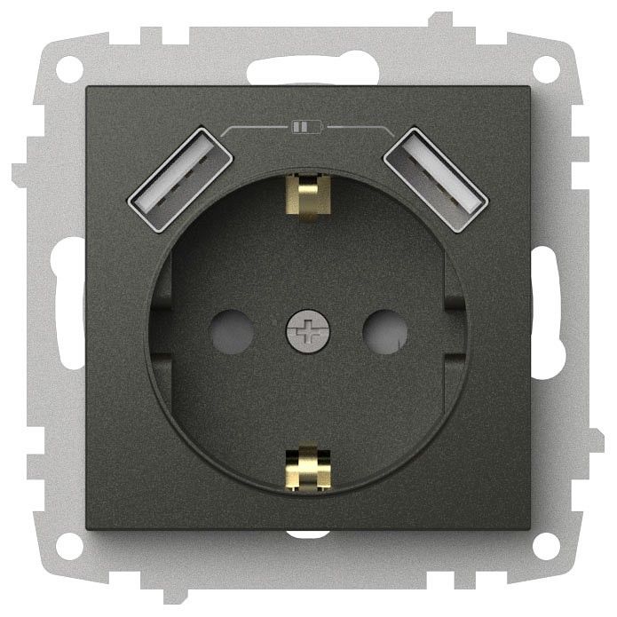 Розетка с заземлением и со шторкой и 2хUSB type A, без рамки Elbi Eleсtriс Zena Vega 609-011100-317