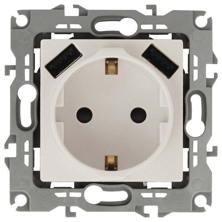 Розетка с заземлением и со шторкой и 2хUSB, без рамки Эра Эра 12 12-4109-02