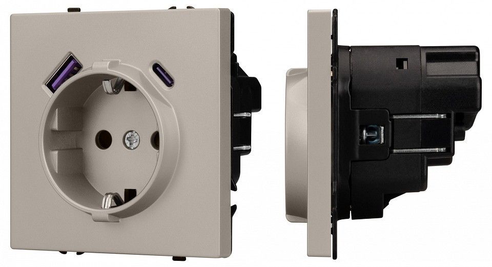 Розетка с заземлением и со шторкой и 2хUSB type A и C, без рамки Arlight NOBE 059444(1)
