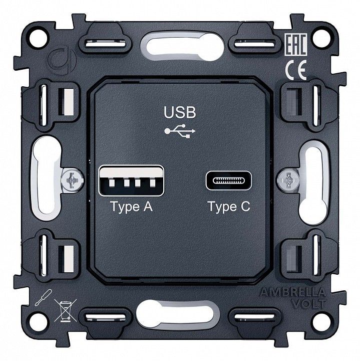 Механизм розетки 2хUSB type A и C Ambrella Volt QUANT VM177