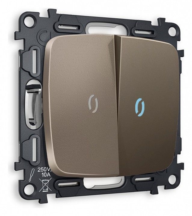 Выключатель двухклавишный с подсветкой без рамки Ambrella Volt OMEGA MO634020