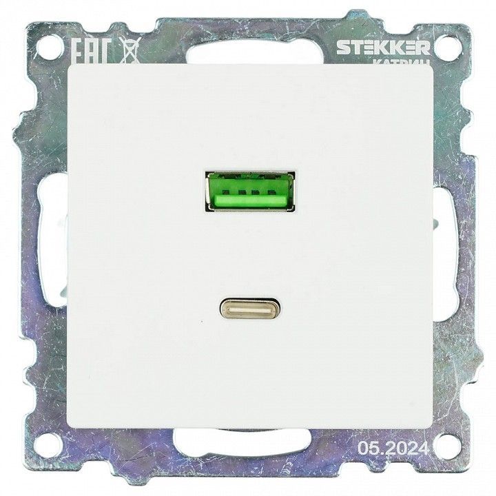 Розетка 2хUSB type A и C без рамки Stekker Катрин 50051