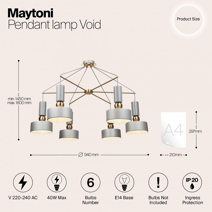 Потолочная люстра Maytoni Бездна MOD030PL-06GR