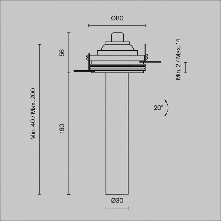 Встраиваемый светильник Maytoni Technical Фокус Т C140TRS-L200-7W3K-B