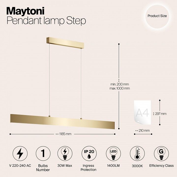 Подвесной светильник Maytoni Technical Шаг P010PL-L30G3K