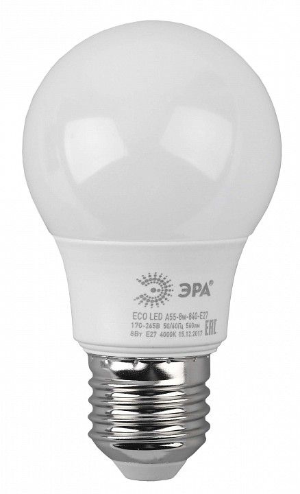 Лампа светодиодная Эра  E27 8Вт 4000K LED A55-8W-840-E27 R