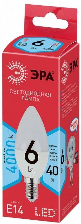 Лампа светодиодная Эра  E14 6Вт 4000K ECO LED B35-6W-840-E14 R
