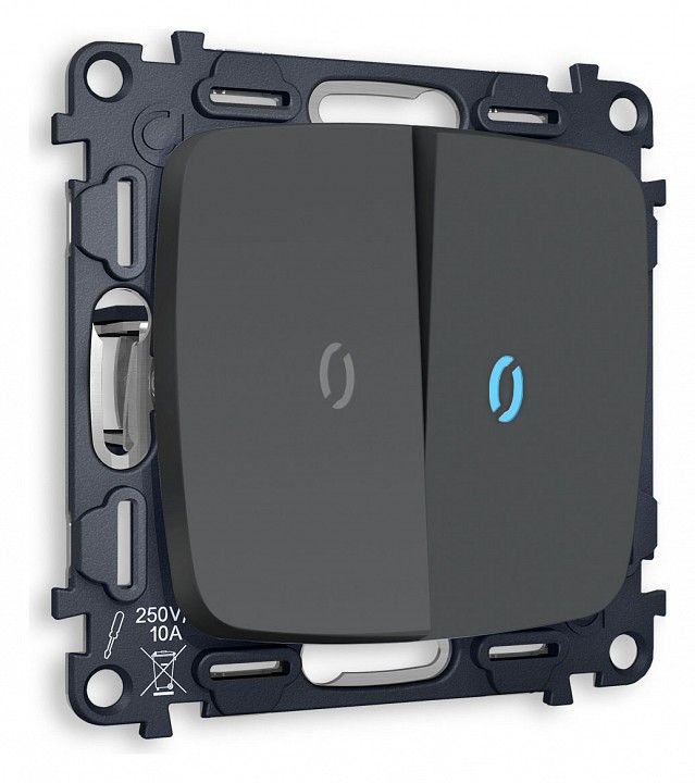 Выключатель проходной двухклавишный с подсветкой без рамки Ambrella Volt OMEGA MO904040