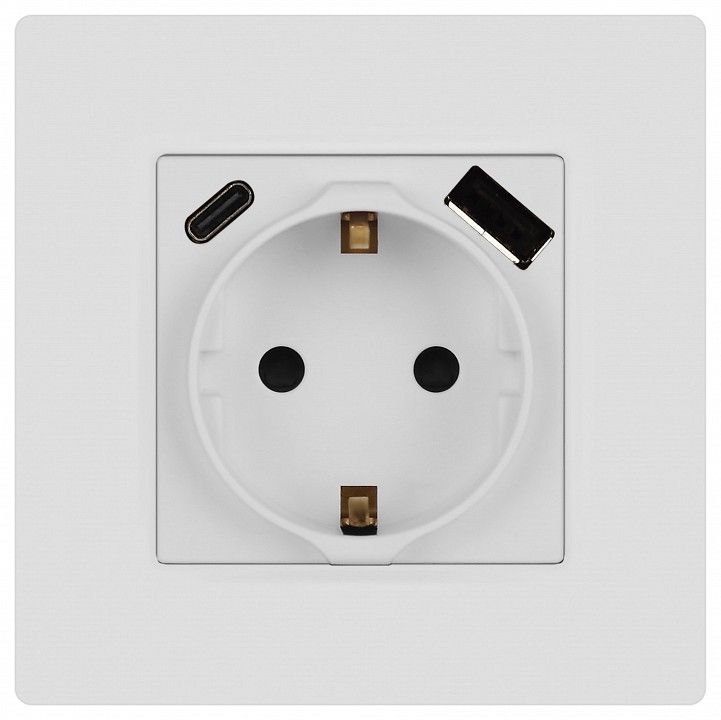 Розетка с заземлением и со шторкой и 2хUSB, без рамки Эра Эра 12 12-4108-01М