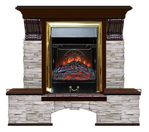 Комплект из электрокамина напольного и портала (122x40х108.5 см) Бостон К Мисхор Majestic BR БК000108