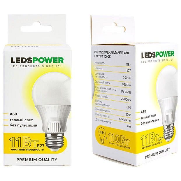 Лампа светодиодная LEDS POWER A60 E27 11Вт 3000K 006628