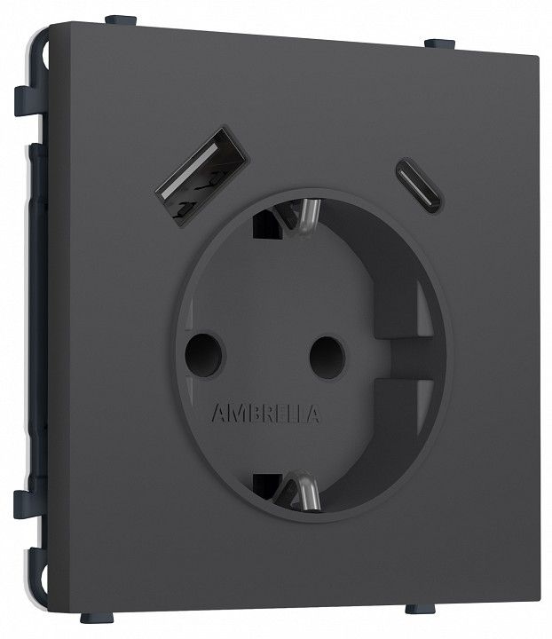 Розетка с заземлением и со шторкой и 2хUSB type A и C, без рамки Ambrella Volt MS MS910010