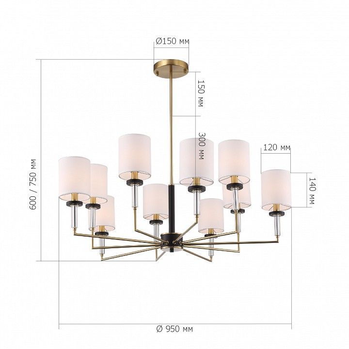 Люстра на штанге ST-Luce BLACK+BRASS SL1404.303.10