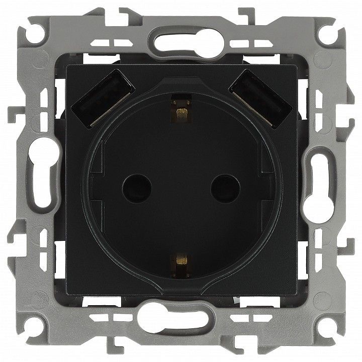 Розетка с заземлением и со шторкой и 2хUSB, без рамки Эра Эра 12 12-4109-05