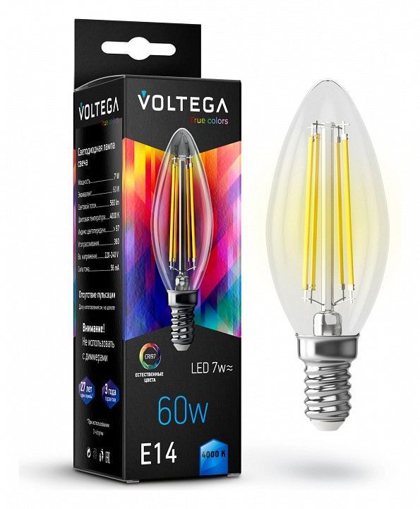 Лампа светодиодная Voltega свеча (Candle) E14 7Вт CRI97 E14 7Вт 4000K 7153