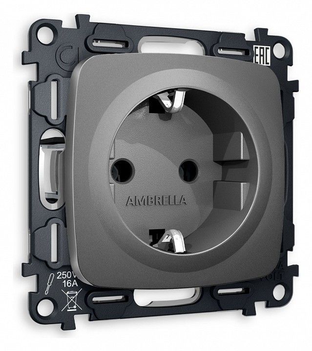 Розетка с заземлением, без рамки Ambrella Volt OMEGA MO656010