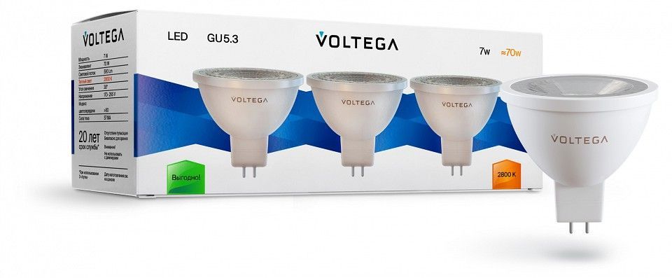 Лампа светодиодная Voltega Софит (Sofit) GU5.3 линзованный (Lens) GU5.3 7Вт 2800K 7178
