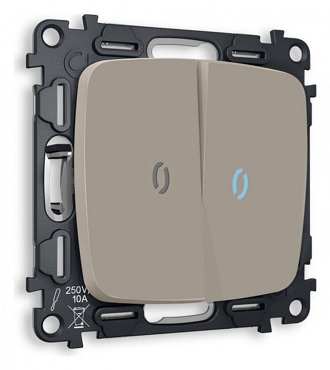 Выключатель двухклавишный с подсветкой без рамки Ambrella Volt OMEGA MO364020