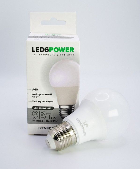 Лампа светодиодная LEDS POWER A60 E27 9Вт 4000K 006567