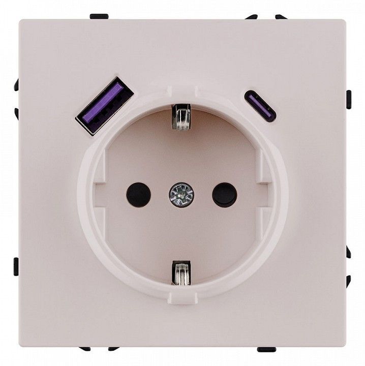 Розетка с заземлением и со шторкой и 2хUSB type A и C, без рамки Kollinger Eclipse EC-016CM