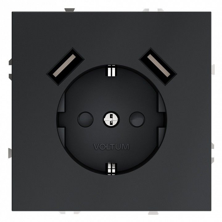 Розетка с заземлением и со шторкой и 2хUSB type A, без рамки Voltum S70 VLS040407
