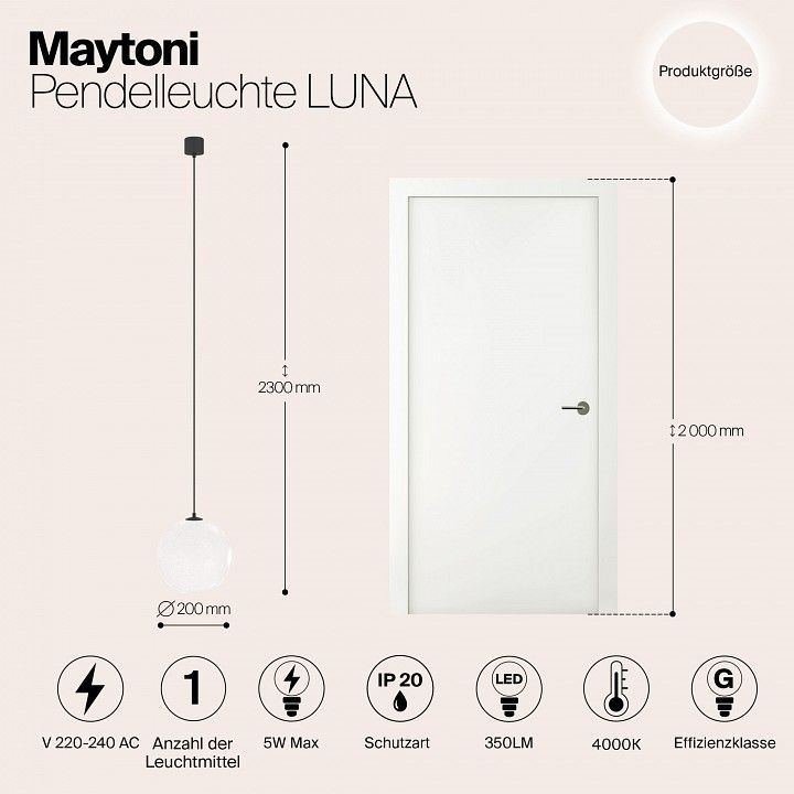 Подвесной светильник Maytoni Technical Луна P039PL-5W4K-20-B