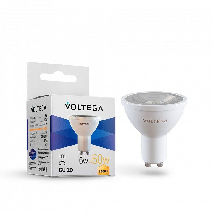 Лампа светодиодная Voltega Софит диммируемый (Sofit dim) GU10 линзованный (Lens) GU10 6Вт 3000K 7251