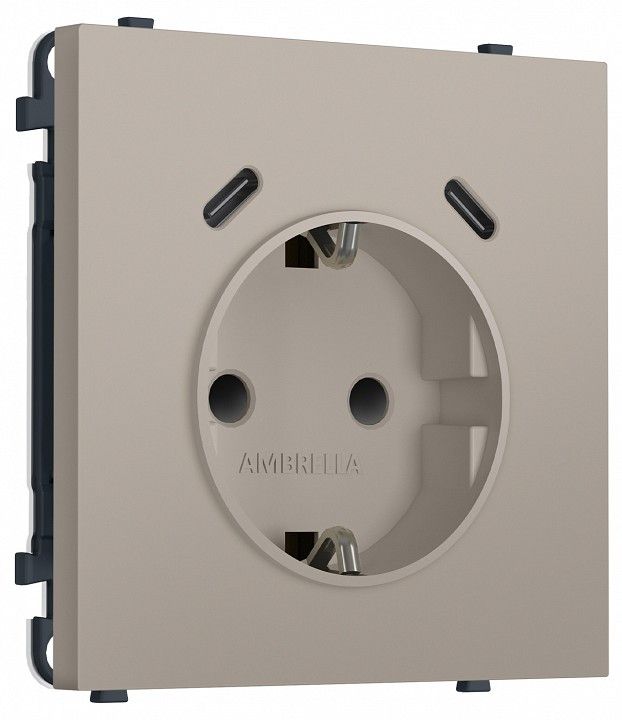 Розетка с заземлением и со шторкой и 2хUSB C, без рамки Ambrella Volt MS MS370510