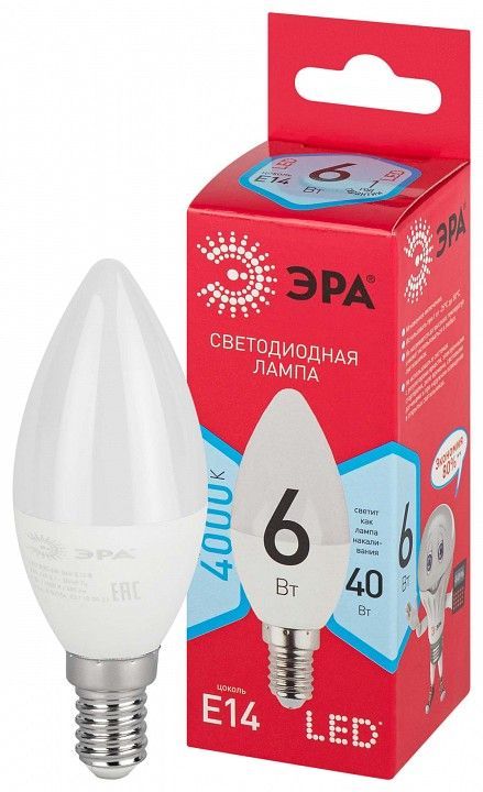 Лампа светодиодная Эра  E14 6Вт 4000K LED B35-6W-840-E14 R