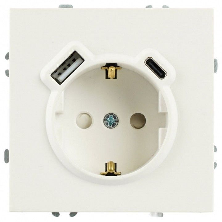Розетка с заземлением и со шторкой и 2хUSB type A и C, без рамки Stekker Эмили 50217