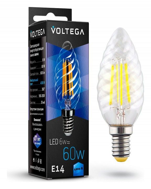 Лампа светодиодная Voltega свеча витая (Candle corn) 6Вт E14 6Вт 4000K 7028