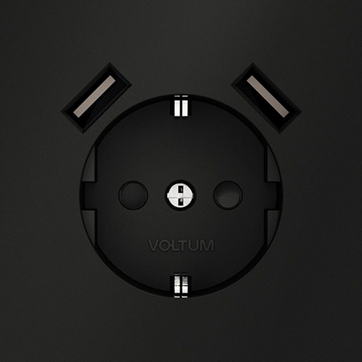 Розетка с заземлением и со шторкой и 2хUSB type A, без рамки Voltum S70 VLS040408