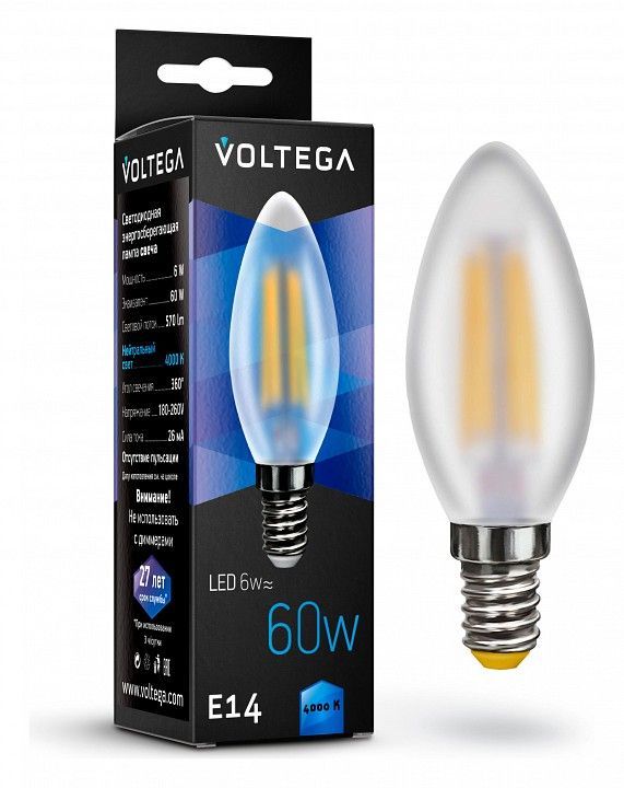 Лампа светодиодная Voltega свеча матовая (Candle matt) 6Вт E14 6Вт 4000K 7045