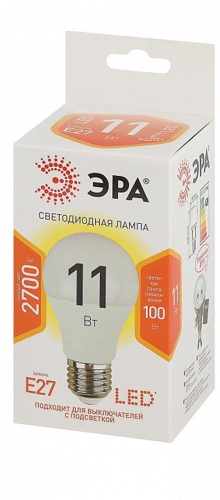 Лампа светодиодная Эра Стандарт E27 11Вт 2700K LED A60-11W-827-E27
