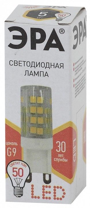 Лампа светодиодная Эра Стандарт G9 5Вт 2700K LED JCD-5W-CER-827-G9