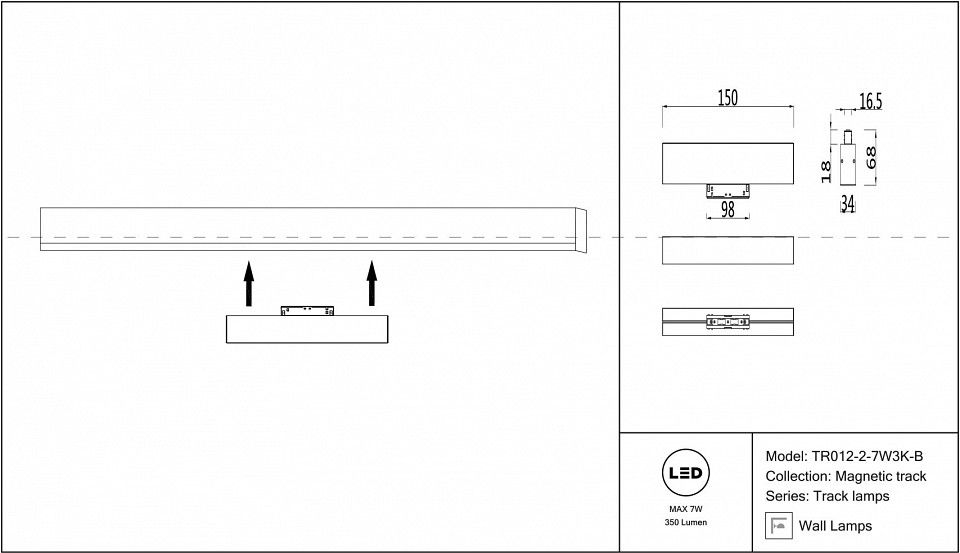 Накладной светильник Maytoni Technical Basis TR012-2-7W3K-B