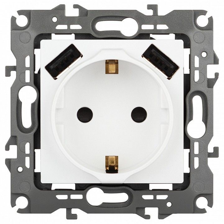 Розетка с заземлением и со шторкой и 2хUSB, без рамки Эра Эра 12 12-4109-01М