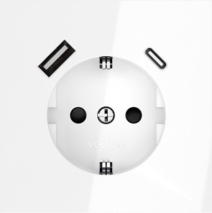 Розетка с заземлением и со шторкой и 2хUSB type A и C, без рамки Voltum S70 VLS040501