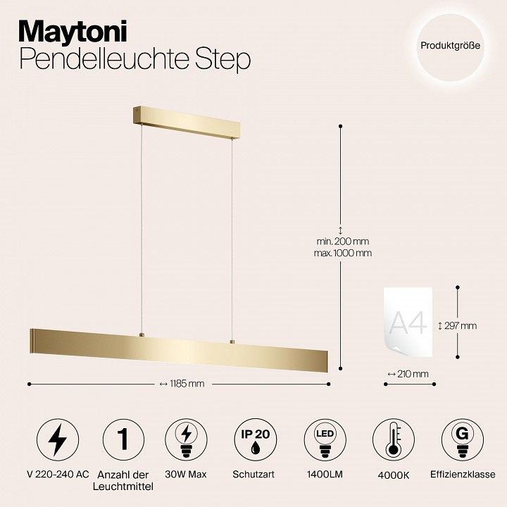 Подвесной светильник Maytoni Technical Шаг P010PL-L30G4K