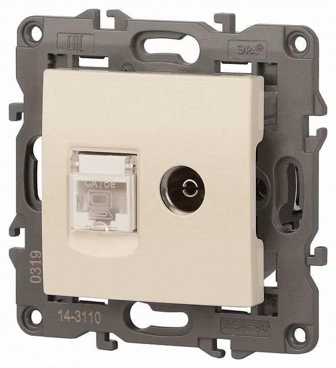 ТВ-розетка и розетка Ethernet RJ-45 без рамки Эра Эра Elegance 14-3110-02
