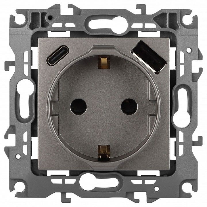 Розетка с заземлением и со шторкой и 2хUSB, без рамки Эра Эра 12 12-4108-16