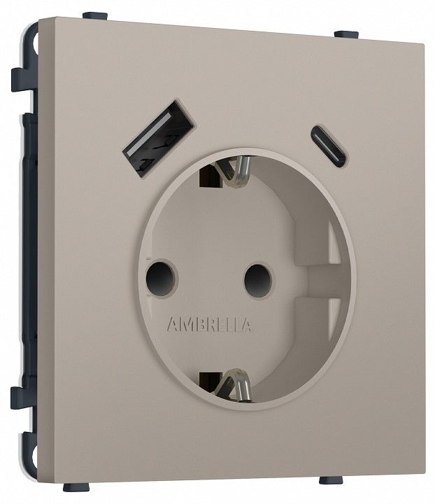 Розетка с заземлением и со шторкой и 2хUSB type A и C, без рамки Ambrella Volt MS MS370010