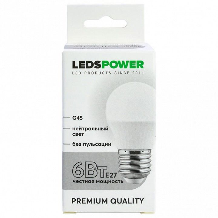 Лампа светодиодная LEDS POWER G45 E27 6Вт 4000K 006765
