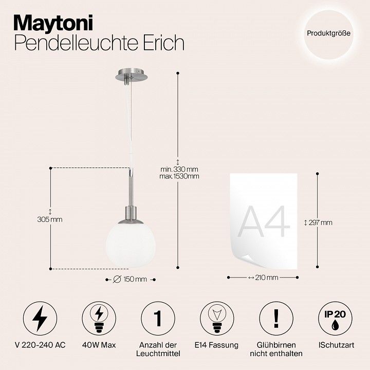 Подвесной светильник Maytoni Эрих MOD221-PL-01-G
