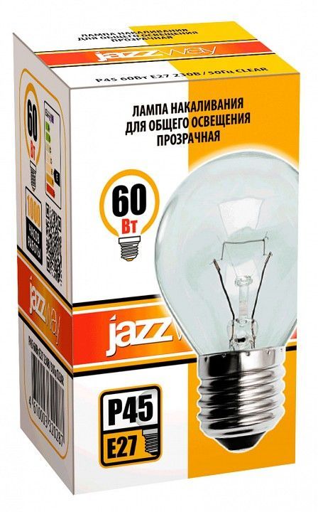 Лампа накаливания Jazzway  E27 60Вт 2700K P45 240V 60W E27 clear