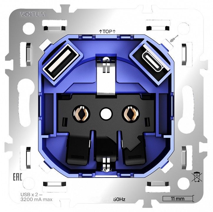 Механизм розетки с заземлением и со шторками и 2хUSB type A и C Voltum S70 VLS0405M