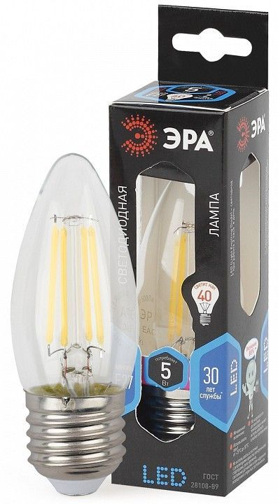 Лампа светодиодная Эра F-LED E27 5Вт 4000K F-LED B35-5W-840-E27