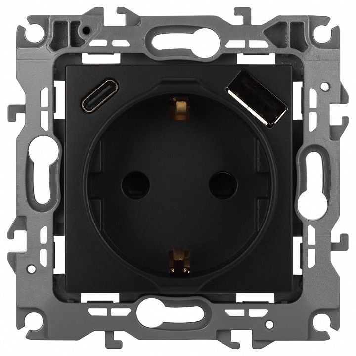Розетка с заземлением и со шторкой и 2хUSB, без рамки Эра Эра 12 12-4108-05